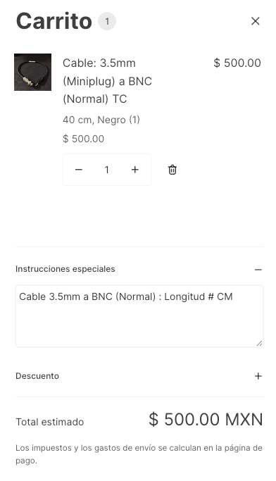 Cable: 3.5mm (Miniplug) a BNC (Normal) TC